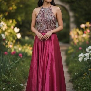 Sherri Hill Pink and Nude Beaded Bodice Prom Dress